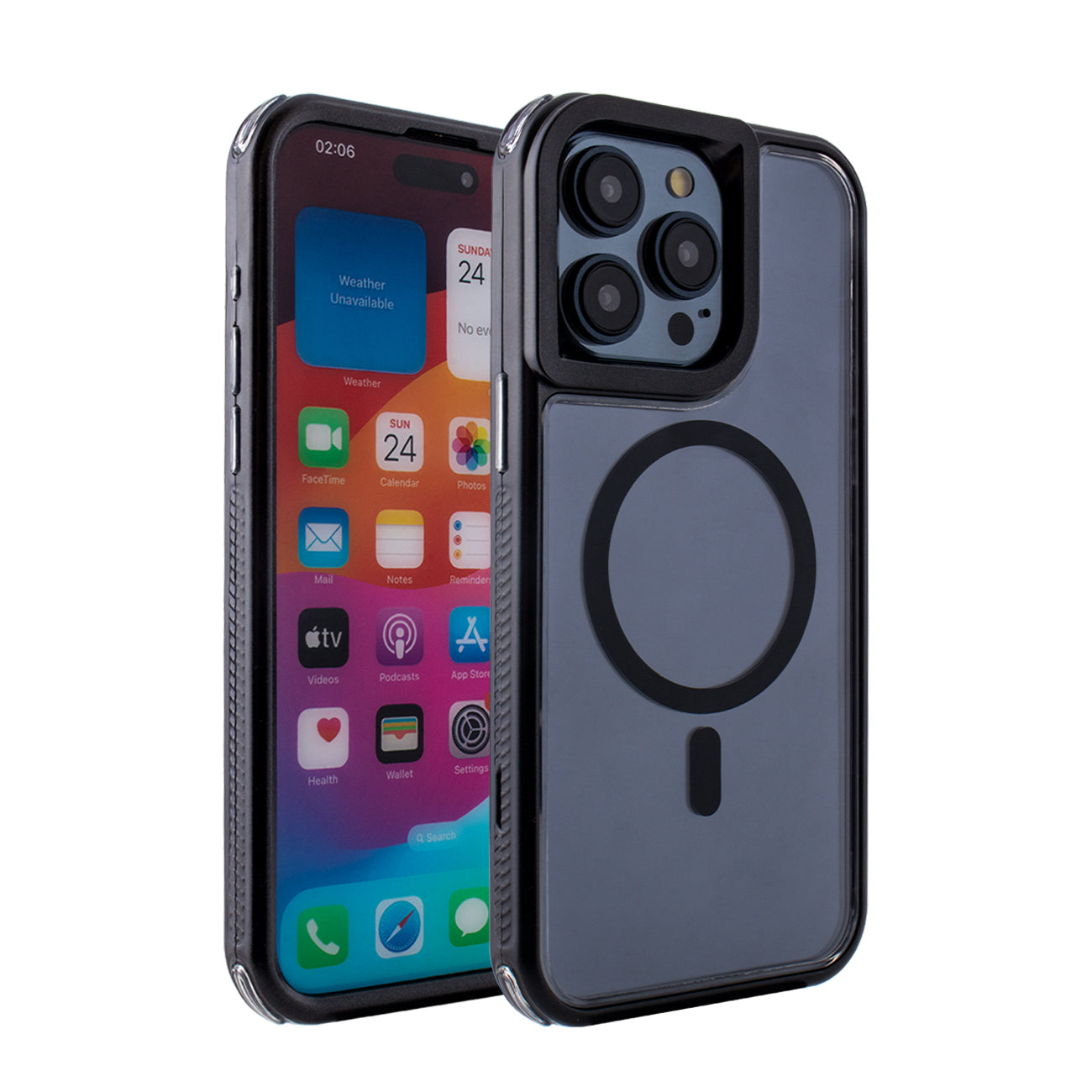 Heavy Duty 3-in-1 Hybrid Shockproof Anti-Fall Protective Magnetic Case for iPhone 15 PRO MAX in Black